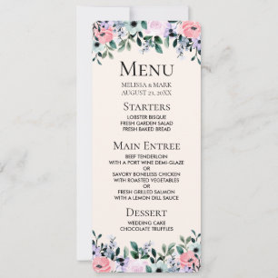 Invitation Pink Purple & Green Floral Aquarelle Menu Mariage