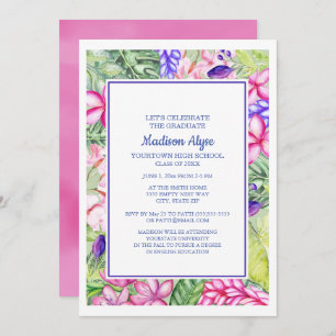 Invitation Pink Purple Green Tropical Floral Party de graduat