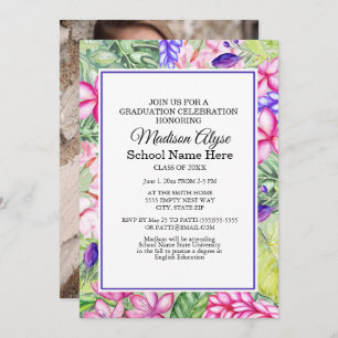 Invitation Pink Purple Green Tropical Floral Party de graduat