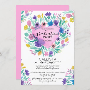 Invitation Pink Purple Jaune Fleurs du Coeur Feuille graduati