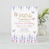 Invitation Pink Purple Meadow Floral Butterfly Anniversaire (Debout devant)