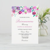 Invitation Pink Purple Mint Aquarelle Fleurs Quinceanera (Debout devant)