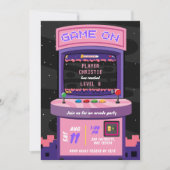 Invitation Pink Purple Neon Arcade Jeu fille Anniversaire (Devant)