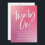 Invitation Pink Purple Ombre Calligraphie 21e anniversaire<br><div class="desc">Pink Purple Ombre Calligraphy 21e anniversaire présente une calligraphie moderne sur un arrière - plan dégradé brillant et coloré.</div>