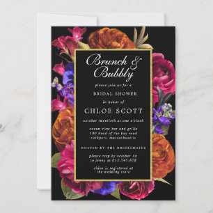 Invitation Pink Purple Orange Floral Brunch et Bubbly