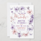 Invitation Pink Purple Papillon Floral fête d'anniversaire (Devant)