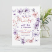 Invitation Pink Purple Papillon Floral fête d'anniversaire (Debout devant)