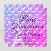 Invitation Pink Purple Paris Quinceañera (Devant / Derrière)