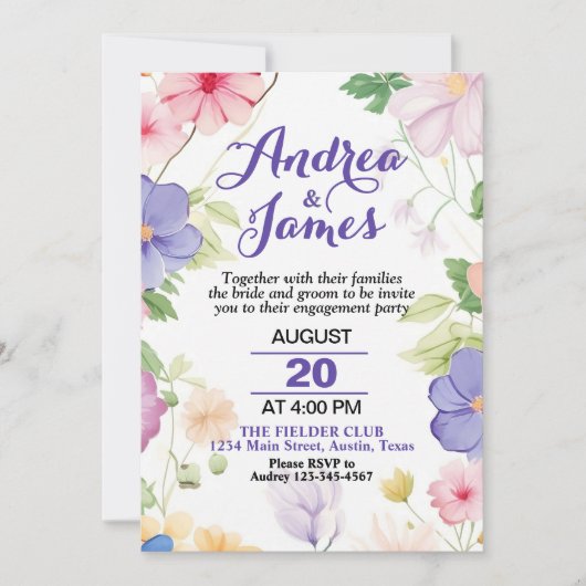 Invitation Pink & Purple Pastel Fleurs sauvages (Devant)