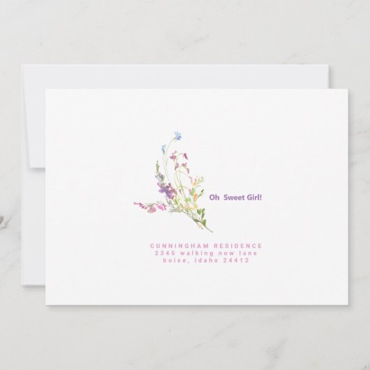 Invitation Pink & Purple Photo 1ère fête d'anniversaire (Dos)