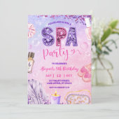 Invitation Pink Purple sequin SPA Party Birthday (Debout devant)