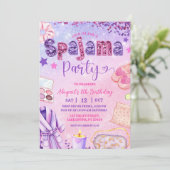 Invitation Pink Purple sequin Spajama Party Birthday (Debout devant)