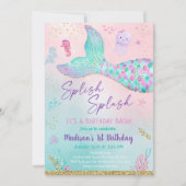 Invitation Pink Purple Sirène Queue Sous La Mer Anniversaire (Devant)