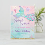 Invitation Pink Purple Sirène Queue Sous La Mer Anniversaire (Debout devant)