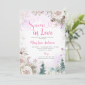 Invitation Pink Purple Snowflake Snow in Love Bridal Shower (Debout devant)