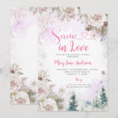 Invitation Pink Purple Snowflake Snow in Love Bridal Shower (Devant / Derrière)