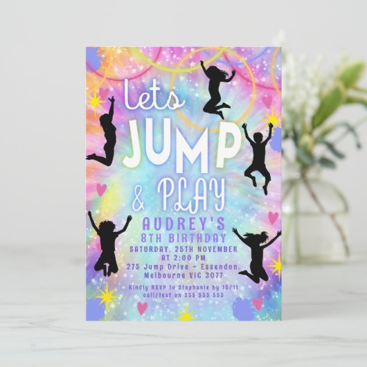 Invitation Pink Purple Tee Retro Jump and Play Anniversaire (Debout devant)