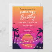 Invitation Pink & Purple Tropical Beach Sunset Anniversaire (Devant)
