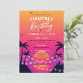 Invitation Pink & Purple Tropical Beach Sunset Anniversaire (Debout devant)