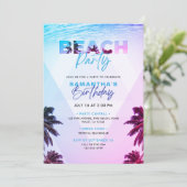Invitation Pink & Purple Tropical Beach Sunset Anniversaire (Debout devant)