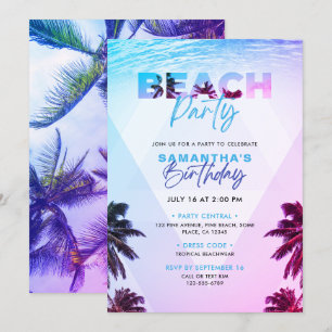 Invitation Pink & Purple Tropical Beach Sunset Anniversaire