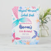 Invitation Pink Purple Turquoise Sirène Splash fête d'anniver (Debout devant)