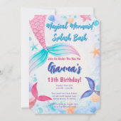 Invitation Pink Purple Turquoise Sirène Splash fête d'anniver (Devant)