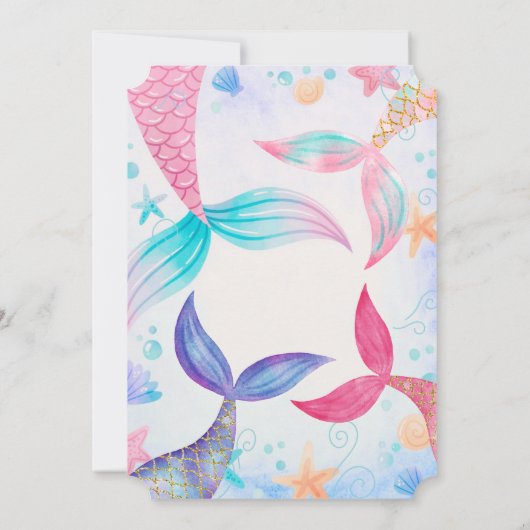 Invitation Pink Purple Turquoise Sirène Splash fête d'anniver (Dos)