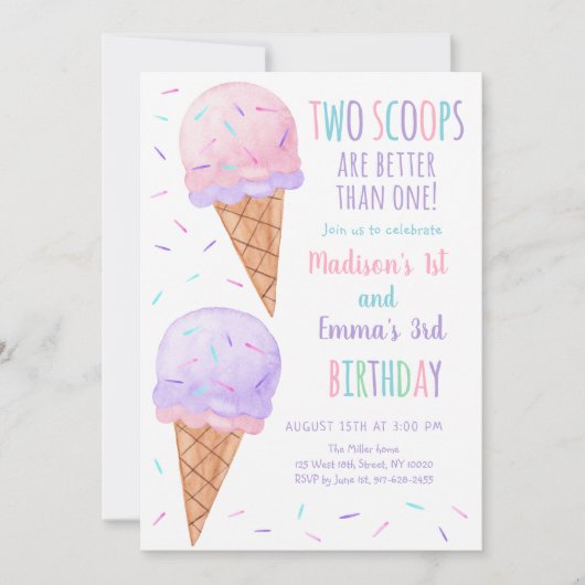 Invitation Pink Purple Two Scoops Ice Cream Joint Anniversair (Devant)