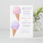 Invitation Pink Purple Two Scoops Ice Cream Joint Anniversair (Debout devant)