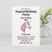 Invitation Pink Purple Unicorn Head Magical Birthday Party (Debout devant)