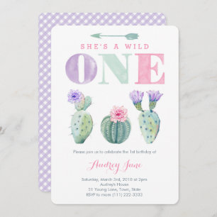 Invitation Pink Purple Wild ONE Girl Fête d'anniversaire