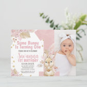 Invitation Pink Quelques Bunny Boho Floral 1er Anniversaire (Debout devant)