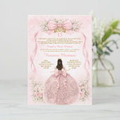 Invitation Pink Quinceañera Blush Bow Floral Sweet (Debout devant)