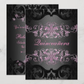 Invitation Pink Quinceañera Neige Flake Damask Anniversaire I (Devant / Derrière)