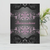 Invitation Pink Quinceañera Neige Flake Damask Anniversaire I (Debout devant)