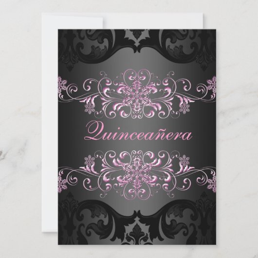 Invitation Pink Quinceañera Neige Flake Damask Anniversaire I (Devant)