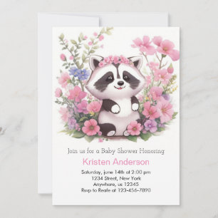 Invitation Pink Raccoon Forest Adventure Girl Baby shower