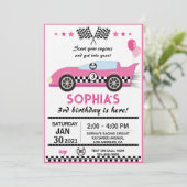 Invitation Pink Race Car Birthday Party (Debout devant)