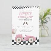 Invitation Pink Race Car First Lap Around the Track Birthday (Debout devant)