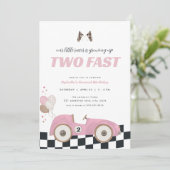 Invitation Pink Race Car Girl Two Fast Second Birthday Invite (Debout devant)