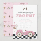 Invitation Pink Race Car Girl Two Fast Second Birthday Invite (Devant / Derrière)