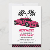 Invitation Pink Race Car Two Fast Boys 2e Anniversaire (Devant)