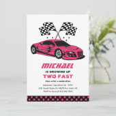 Invitation Pink Race Car Two Fast Boys 2e Anniversaire (Debout devant)