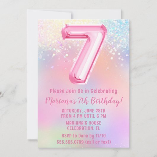 Invitation Pink Rainbow 7e anniversaire (Devant)