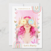 Invitation Pink Rainbow Modern Boho 21e fête d'anniversaire (Devant)