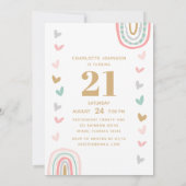 Invitation Pink Rainbow Modern Boho 21e fête d'anniversaire (Dos)