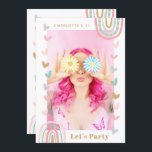 Invitation Pink Rainbow Modern Boho 21e fête d'anniversaire<br><div class="desc">Pink Rainbow Modern 21st Birthday Party Invitations dispose d'une photo moderne et unique carte d'invitation photo vingt premier parti. Parfait pour la famille et les amis invitations à votre fête. Envoyez-les à vos invités avec le texte en or '(Nom) 21 Faisons la fête' avec votre photo à l'avant à l'intérieur...</div>