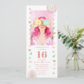 Invitation Pink Rainbow Sweet 16 moderne Photo Anniversaire (Debout devant)