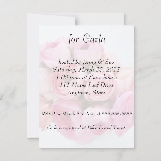 Invitation PInk ranunculus douche nuptiale (Dos)